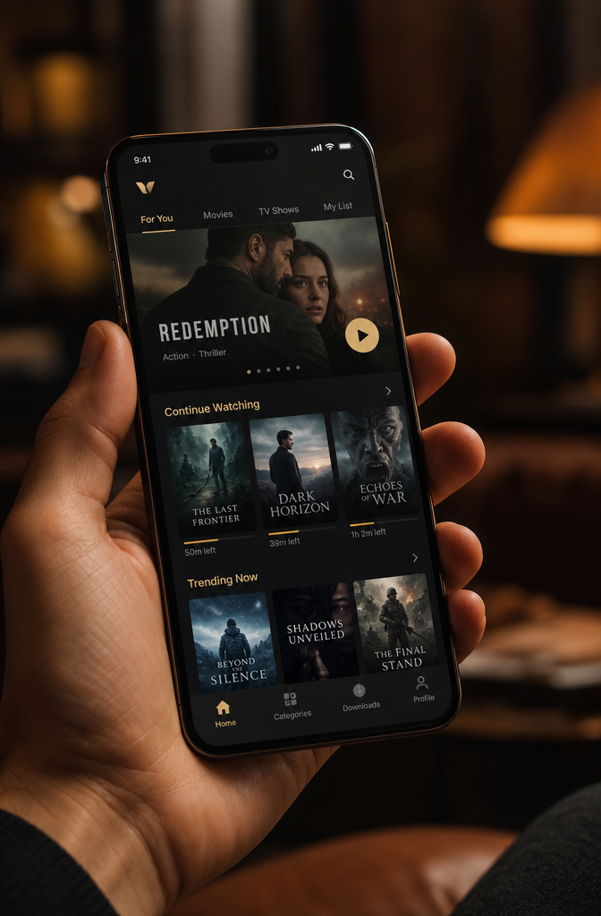 Streaming app on a smartphone